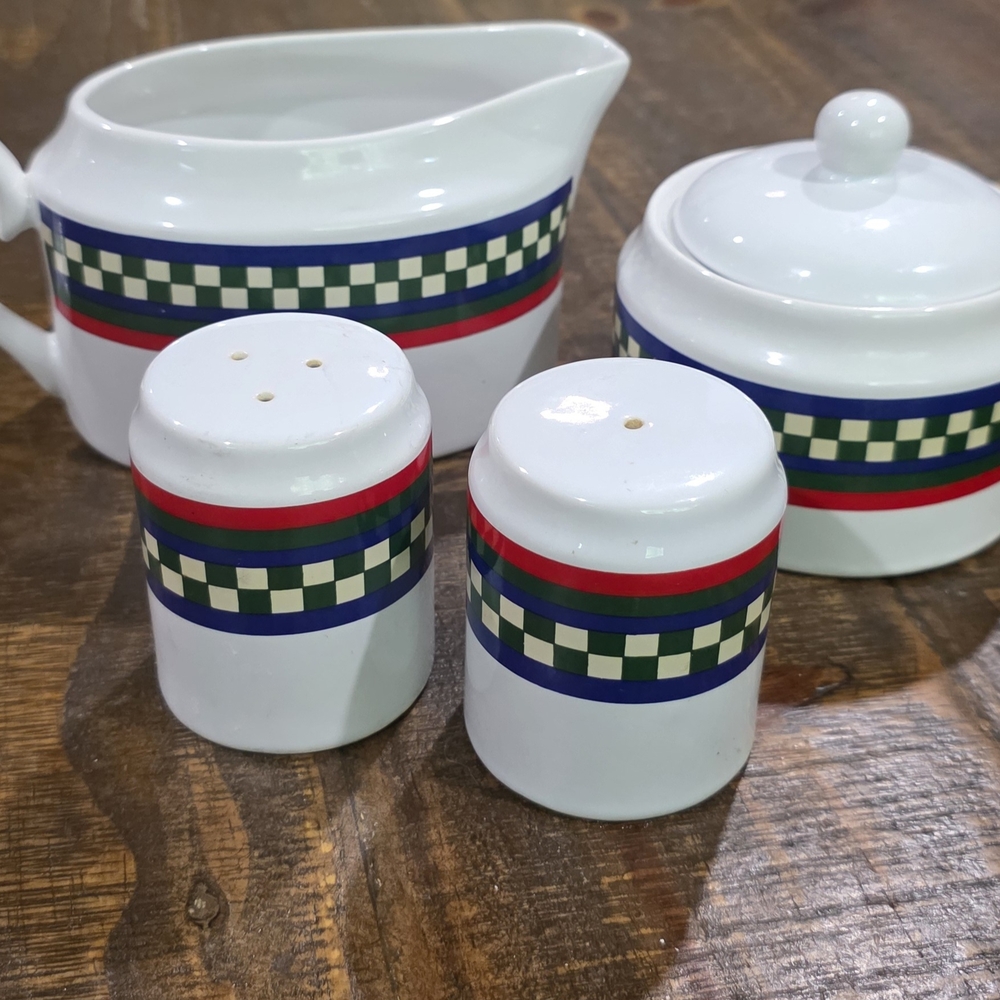Bob Timberlake Ella's Rooster Sugar Bowl with/Lid, Cream, Salt and Pepper